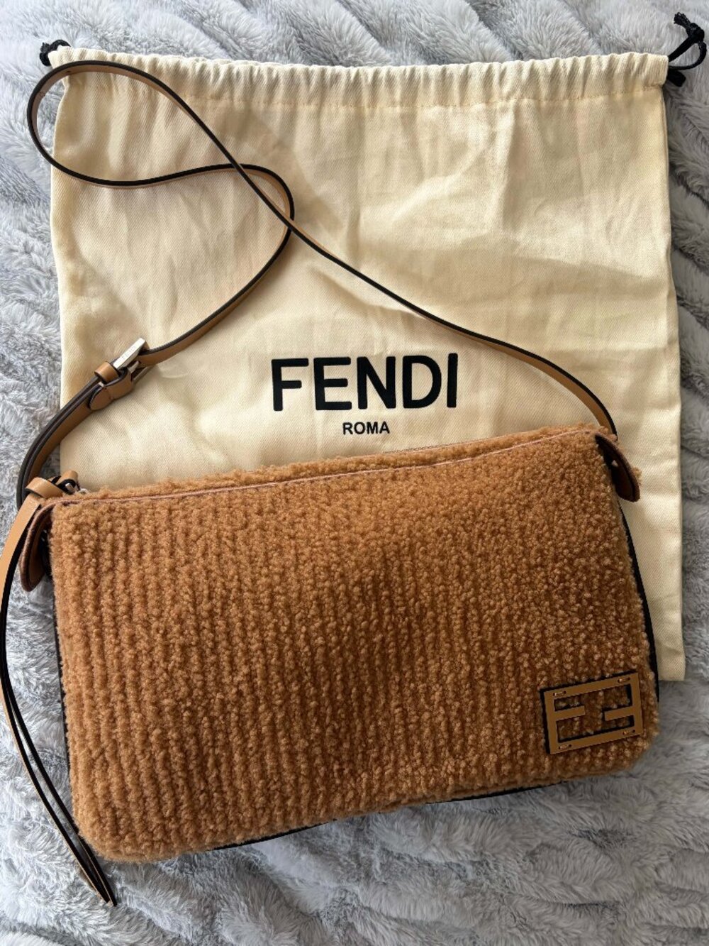 Like New Fendi Simply Shearling Medium Shoulder Bag